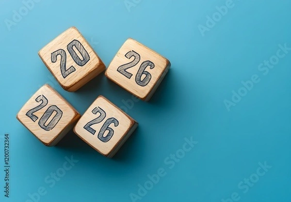 Fototapeta Wooden blocks display the year twenty twenty six
