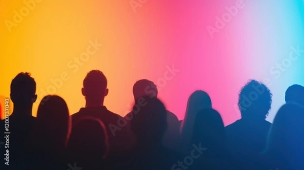 Fototapeta Abstract Representation of Diverse Audience Silhouettes Against a Vibrant Background