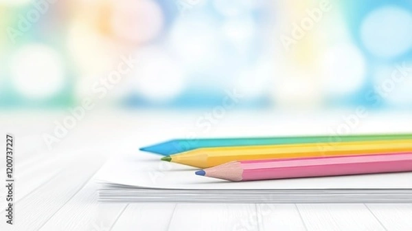 Fototapeta Colorful Pencils Resting on Stacked Papers