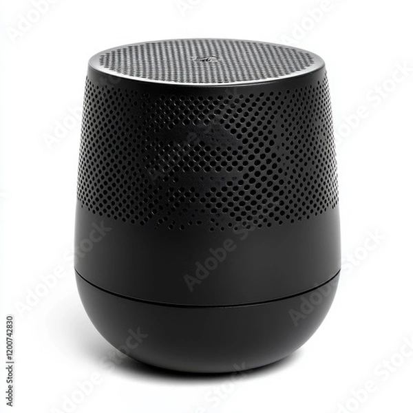 Fototapeta Black portable wireless speaker with perforated design.
