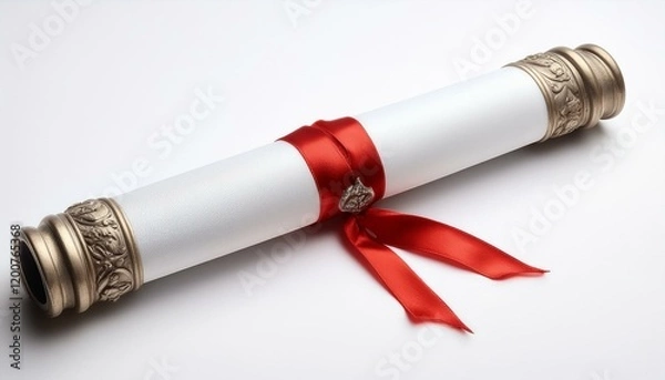 Fototapeta Elegant rolled certificate tied with a red ribbon.