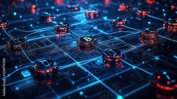 Obraz Cryptocurrency Network: Digital Currency Flow