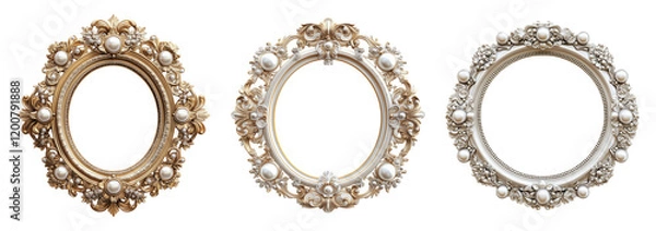 Fototapeta Elegant Decorative Frames with Pearls on Transparent Background