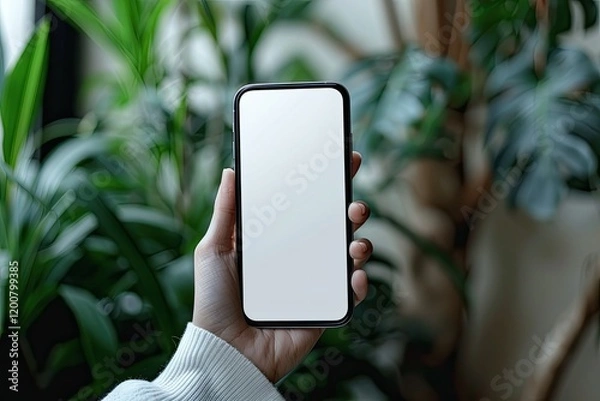 Fototapeta Flawless Image of Psd Mockup of Hand Holding Blank White Screen Smartphone White