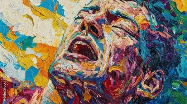Fototapeta Vibrant portrait of an expressive person filled with emotion.