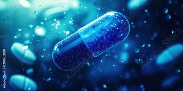 Fototapeta Blue pill is floating in the water