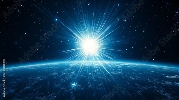 Fototapeta Bright Starburst Over Earths Horizon A Celestial Scene