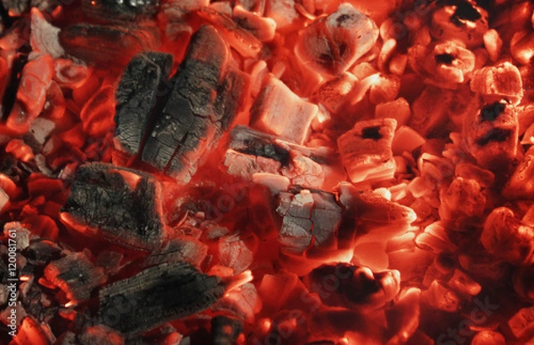 Fototapeta Texture from the red burning coals
