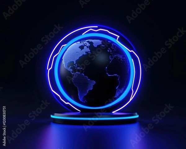 Fototapeta Futuristic globe with neon lights representing global connectivity and innovation.