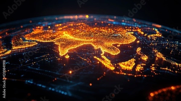 Fototapeta Digital Globe: Asia's Illuminated Network