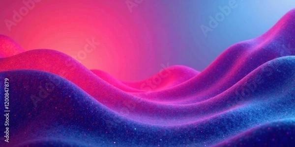 Fototapeta Abstract Glittering Undulating Surface with Vivid Pink and Blue Gradient Illumination