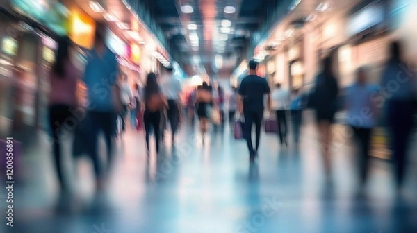 Fototapeta Blur of City Life: capturing the energy of everyday urban life, as a stream of people move through a bustling cityscape, creating a sense of motion, modernism, and anonymity. 