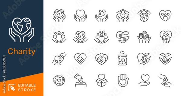 Obraz Charity thin line icons. Editable stroke. Pixel perfect.