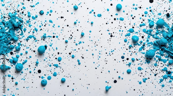 Fototapeta Blue and black paint splatters on white background create dynamic and artistic abstract design