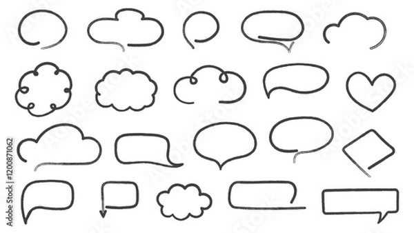 Fototapeta Set of hand drawn speech bubbles and clouds, vector eps10 illustration