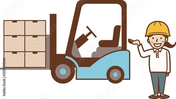 Obraz  フォークリフトと女性作業員。