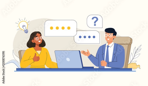 Obraz Job Hiring Illustration with Interview and Communication Shows a virtual or in-person job interview with communication between the interviewer and candidate.