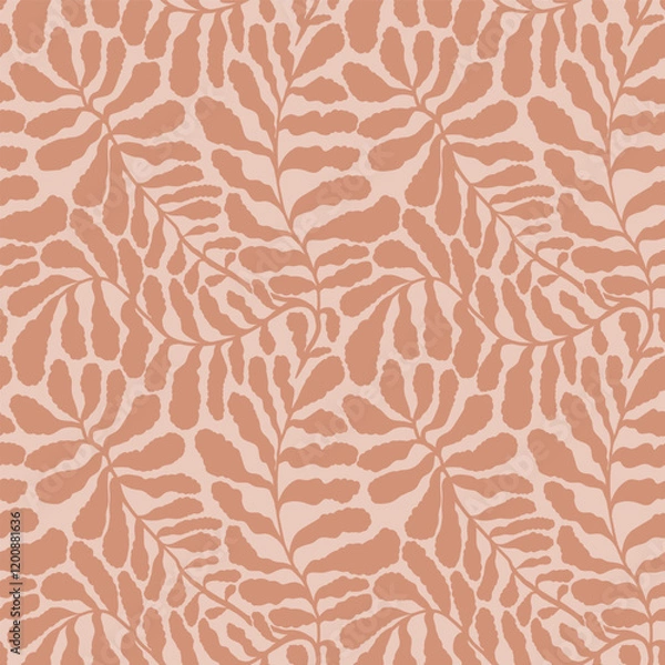 Fototapeta Abstract seamless pattern with leaves palm in Matisse style. Vector hand drawn print with scandinavian cut out elements. Vector endless illustration for paper, cover, fabric, interior decor.
