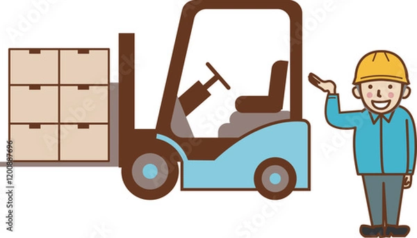 Obraz  フォークリフトと男性作業員。