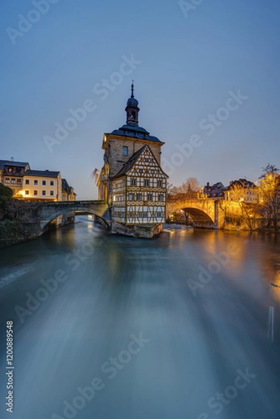 Fototapeta The Old Town Hall of Bamberg in Germany at twilight