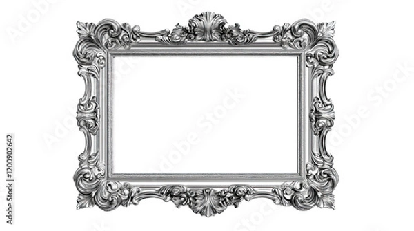 Fototapeta Ornate Silver Picture Frame: A classic silver picture frame with intricate, ornate designs and a polished finish. Ideal for showcasing a cherished artwork, photograph, or special memory.  