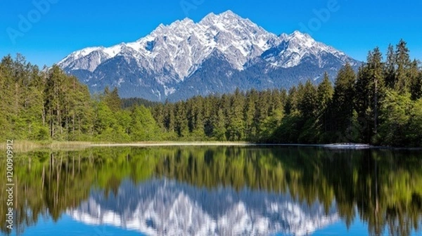 Obraz Scenic mountain landscape with reflection in a tranquil lake.