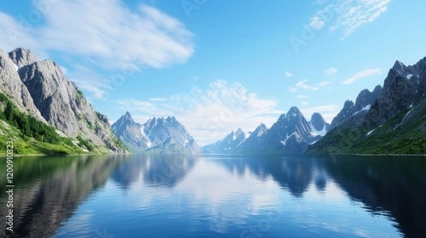 Obraz Serene mountain landscape with clear blue water and reflection.