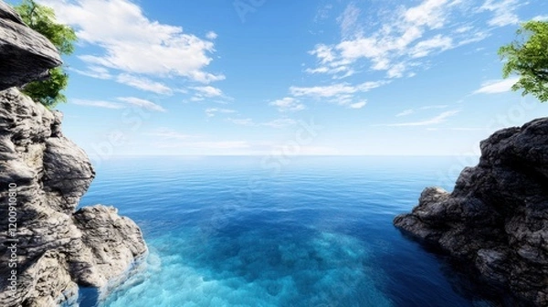 Obraz Serene ocean view with clear blue water and rocky coastline.