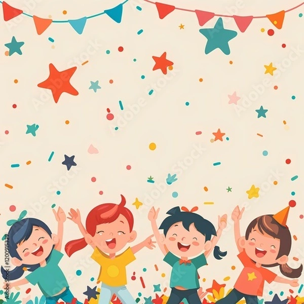 Obraz A group of children celebrating a birthday with confetti