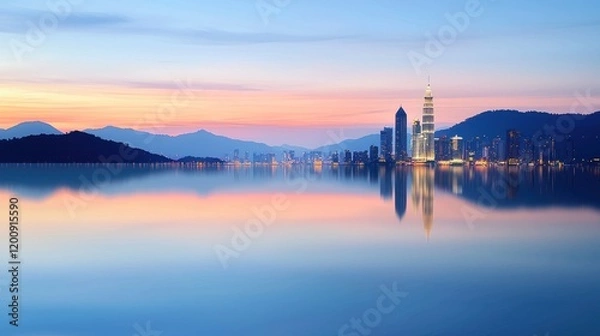 Obraz City Skyline Reflection at Sunset