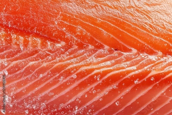 Fototapeta A clean and detailed photo of a fresh salmon fillet, showcasing its natural texture and color on white.
