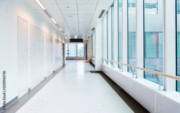 Obraz Empty long corridor in modern hospital