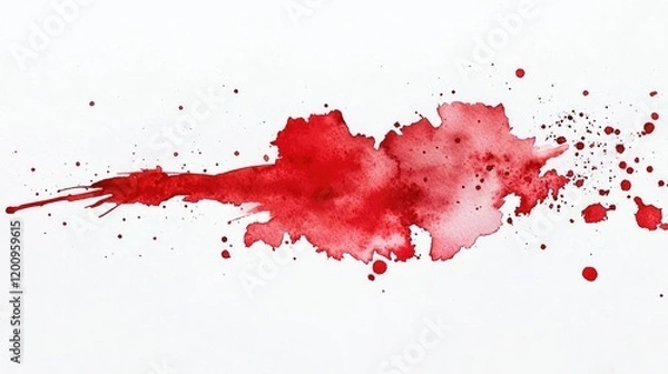 Fototapeta Minimalist watercolor idea. Vibrant red watercolor splash with dynamic, artistic movement on a white background.