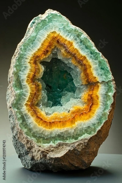 Obraz Geode; green, white, and orange crystal layers.