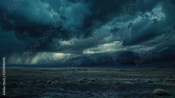 Fototapeta The abstract beauty of lightning is mesmerizing. The storm's power is seen in every flash and rumble.