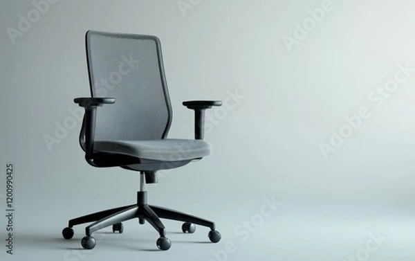 Fototapeta A sleek gray office chair with a mesh back and ergonomic design, isolated on a white surface