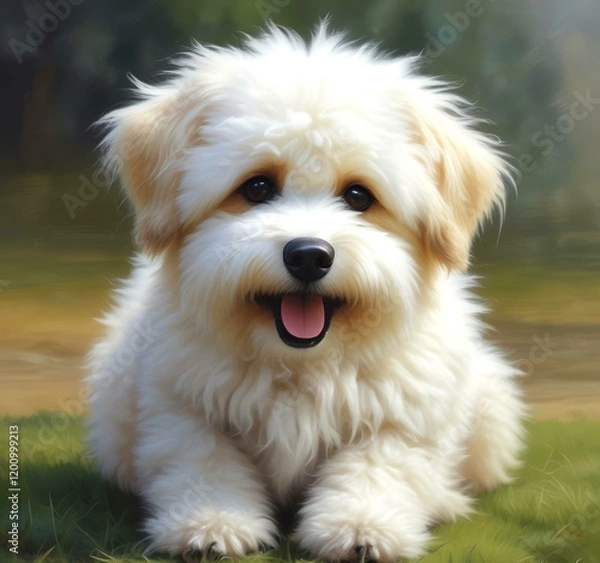Fototapeta Illustration of fluffy and cute small dog.