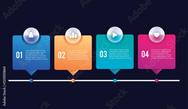 Fototapeta Glass morph inforgraphic circle chart for presentation, web element or UI UX objects. Vector Illustration