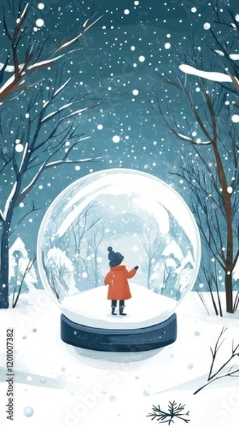 Fototapeta Child in a Winter Snow Globe Scene