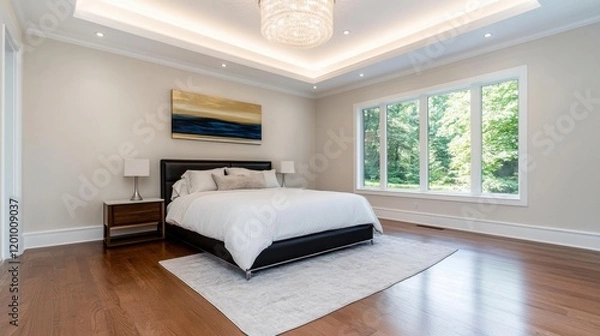 Fototapeta Modern Bedroom Interior with Elegant Furniture and Nature View