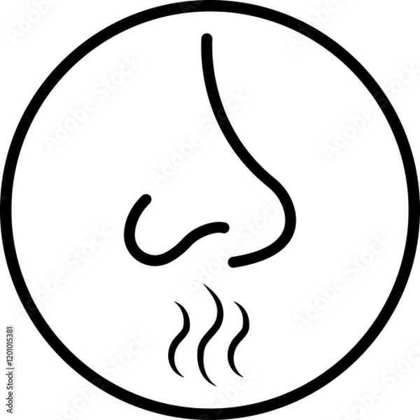 Fototapeta Nose icon related with nasal. Contains monochrome line vector like nasal, smell, organ, breathe, sneeze, sniff and more. Simple outline sign isolated on transparent background.