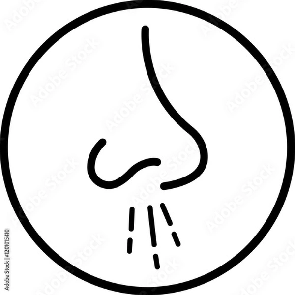 Fototapeta Nose icon related with nasal. Contains monochrome line vector like nasal, smell, organ, breathe, sneeze, sniff and more. Simple outline sign isolated on transparent background.