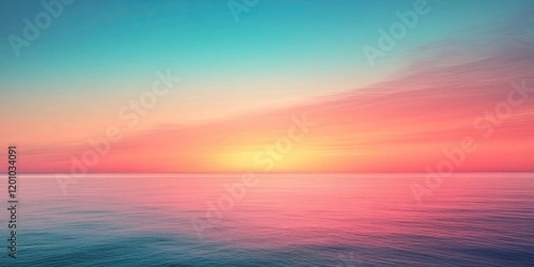 Fototapeta Vibrant gradient sunset over a calm sea with hues of pink, orange and blue blending seamlessly in the sky reflecting on the water.