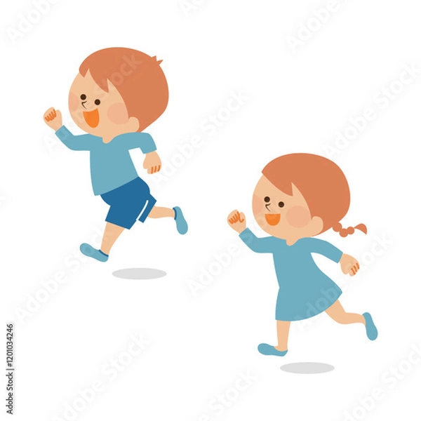 Fototapeta 走る　かわいい子供たちのイラスト素材