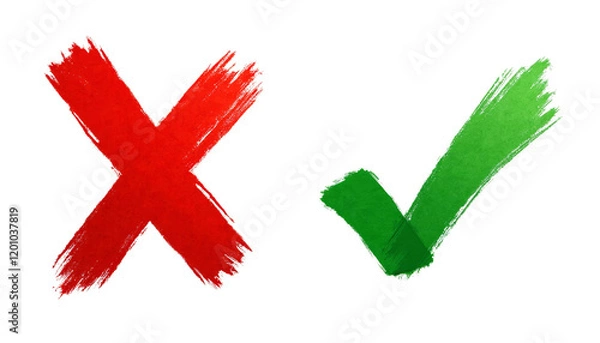 Fototapeta Red X and green check mark on a transparent background