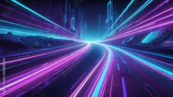 Fototapeta Abstract motion of city traffic at night, a vibrant tapestry of light, speed, and energy, captured in a dynamic interplay of lines and color
