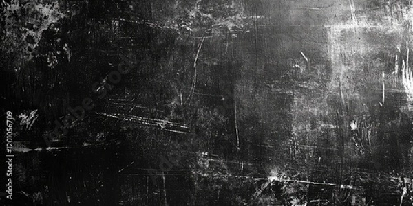Fototapeta Distressed black metal surface with grunge texture featuring deep scratches and scuffs creating an aged backdrop for design projects.