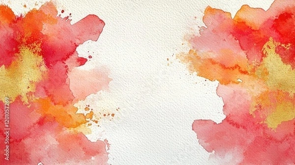 Fototapeta Confetti watercolor idea. Vibrant watercolor abstract background in warm red and orange tones for creative projects.