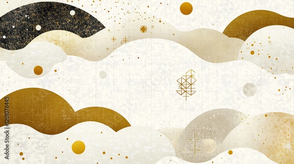 Fototapeta 上質な空間演出のための和柄背景 | 金箔と波うねり