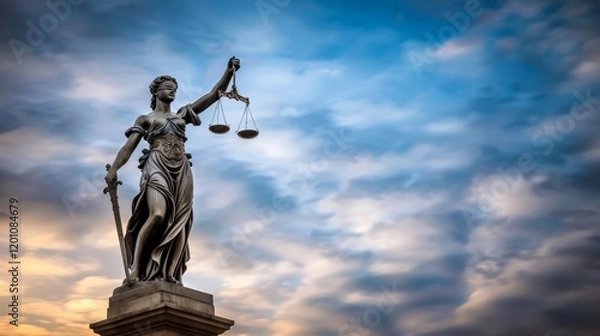 Obraz Statue of Justice - symbol of law and justice with lgbt flag. Lgbt rights and law Stock Photo photography